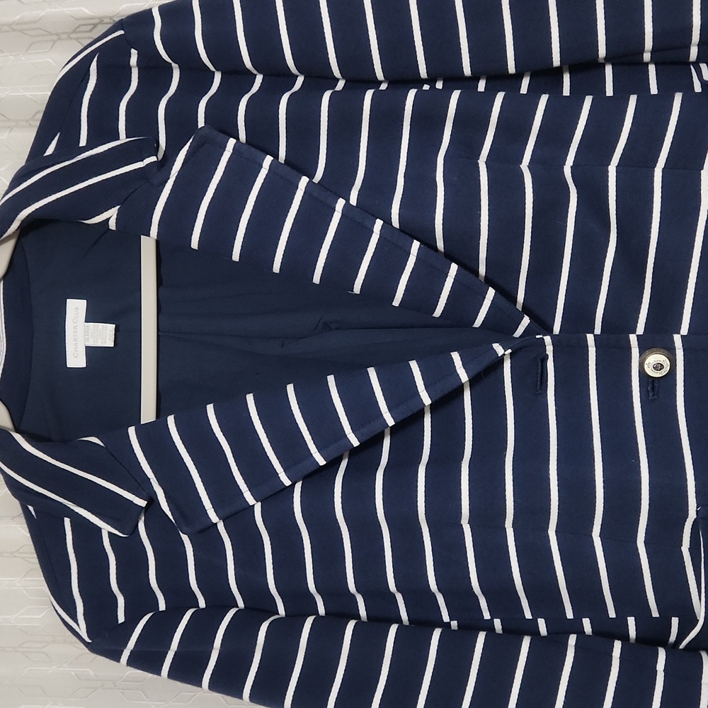 Charter Club Navy and White Striped Blazer - Picture 4 of 14